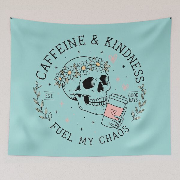 Item preview, Caffeine & Kindness Fuel My Chaos Floral Skull Coffee Cup designed and sold by bosamji.