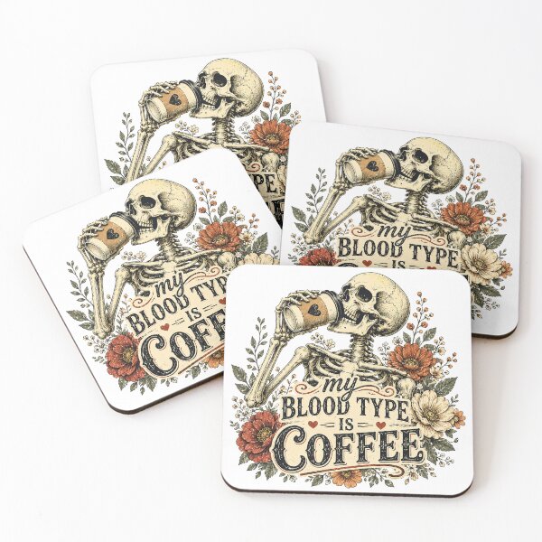 Item preview, My Blood Type Is Coffee – Vintage Skeleton Floral Design designed and sold by TiredMamaArt.