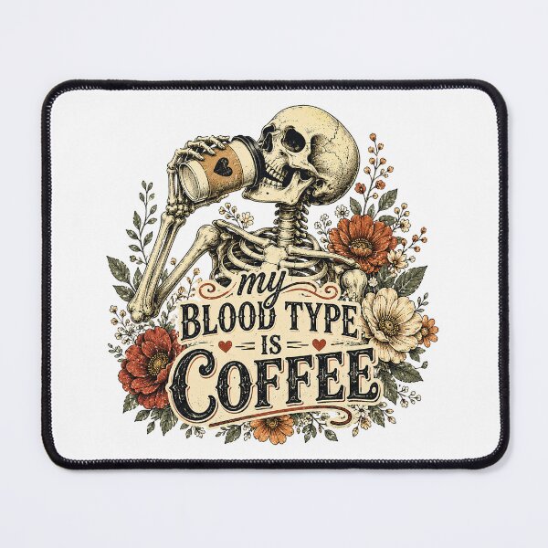 Item preview, My Blood Type Is Coffee – Vintage Skeleton Floral Design designed and sold by TiredMamaArt.