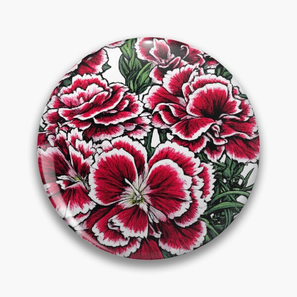 Item preview, Red & White Dianthus Blooms – Botanical Illustration Art designed and sold by Fantasy and more.