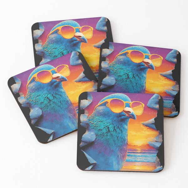 Item preview, Pigeon with Sunglasses Sunset Tropical Bird Summer Animal designed and sold by Littermin.