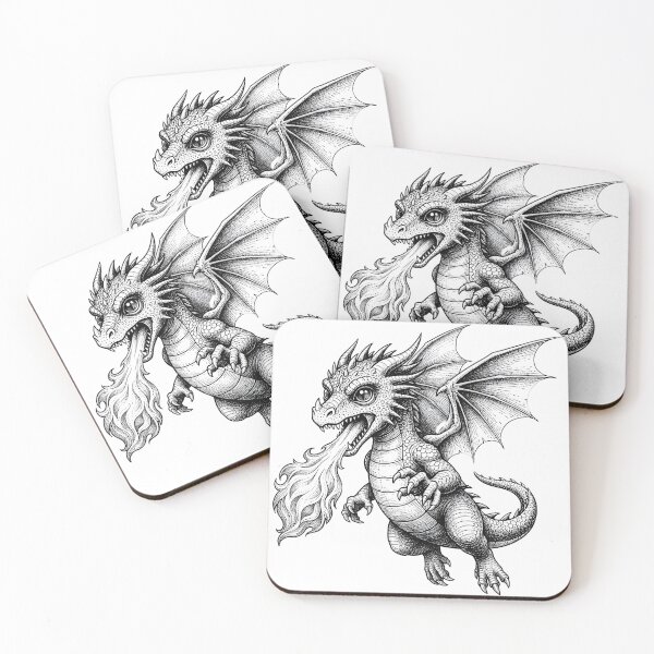 Item preview, 可爱喷火龙插画 | 奇幻小龙火焰艺术设计 | Cute Fire Breathing Dragon Illustration designed and sold by DragonSerpent Ink.
