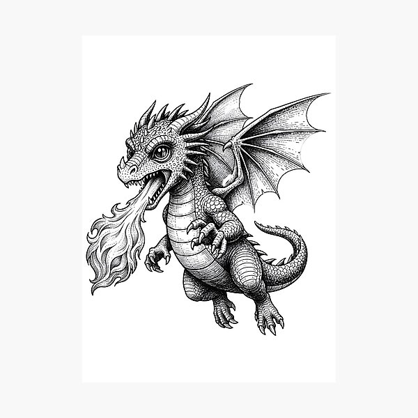 Item preview, 可爱喷火龙插画 | 奇幻小龙火焰艺术设计 | Cute Fire Breathing Dragon Illustration designed and sold by DragonSerpent Ink.