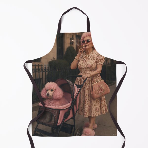Item preview, Vintage Pink Poodle Grandma – Retro Glam Old Lady with Cigar and Dog Stroller designed and sold by Image Creative.