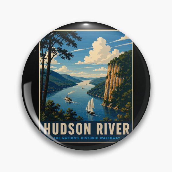 Item preview, Hudson River USA - The Nation's Historic Waterway, Vintage Art Travel Landscape designed and sold by MaateoDesign.