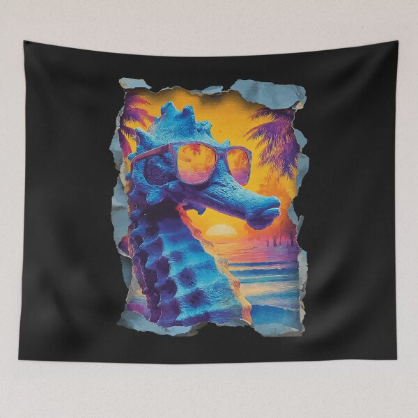 Item preview, Seahorse with Sunglasses Sunset Beach Tropical Animal Summer designed and sold by Littermin.