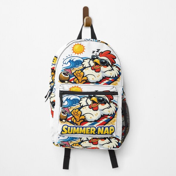 Item preview, Summer Nap – Retro Chicken Chaos Relaxing on the Beach designed and sold by MerchlyMike.