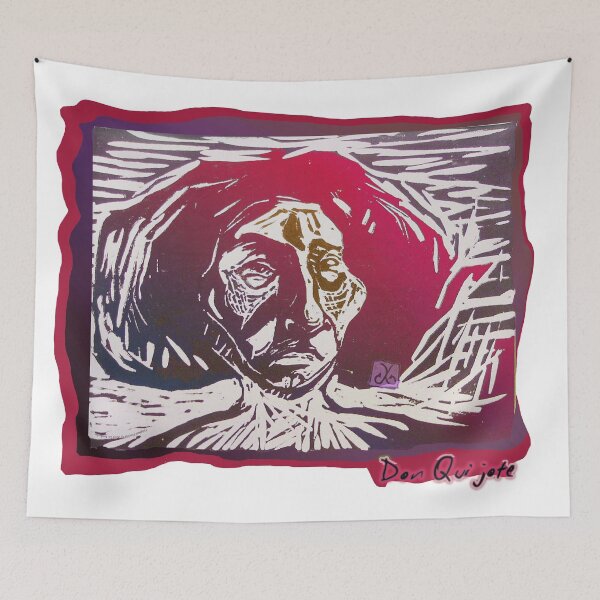 Item preview,  Don Quijote Portrait (Original Linocut by ACCI) designed and sold by VanyssaGraphics.