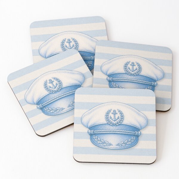 Item preview, Coastal Captain Hat Illustration with Blue Stripe Nautical Background designed and sold by CosmicAnomaly.