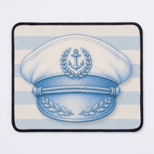Item preview, Coastal Captain Hat Illustration with Blue Stripe Nautical Background designed and sold by CosmicAnomaly.