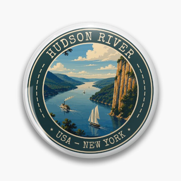 Item preview, Hudson River USA, Vintage Travel Art Circle Emblem designed and sold by MaateoDesign.