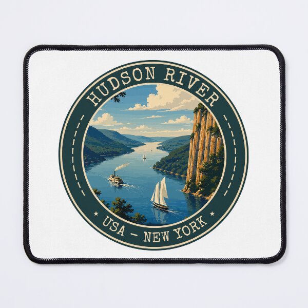 Item preview, Hudson River USA, Vintage Travel Art Circle Emblem designed and sold by MaateoDesign.
