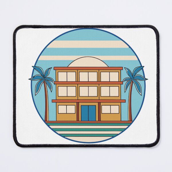Item preview, retro seaside motel with palm trees and sunset sky designed and sold by Senglaopattern.