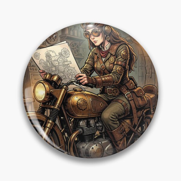 Item preview, Steampunk Rider Art – Woman on a motorcycle in the detailed Greg Rutkowski Comics style designed and sold by FotoworldEdel.