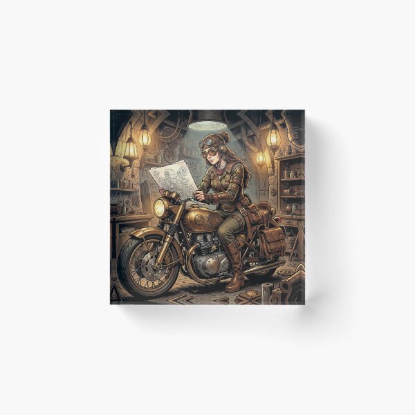 Item preview, Steampunk Rider Art – Woman on a motorcycle in the detailed Greg Rutkowski Comics style designed and sold by FotoworldEdel.