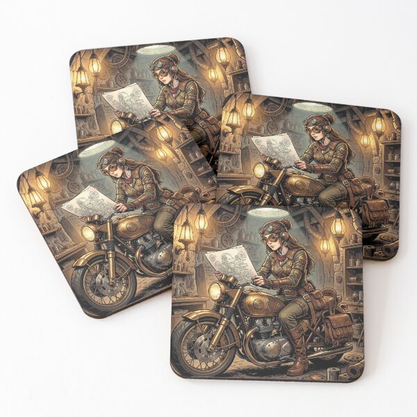 Item preview, Steampunk Rider Art – Woman on a motorcycle in the detailed Greg Rutkowski Comics style designed and sold by FotoworldEdel.