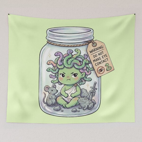 Item preview, Cute Baby Medusa in a Jar - Do Not Make Eye Contact designed and sold by MythoWorldddd.