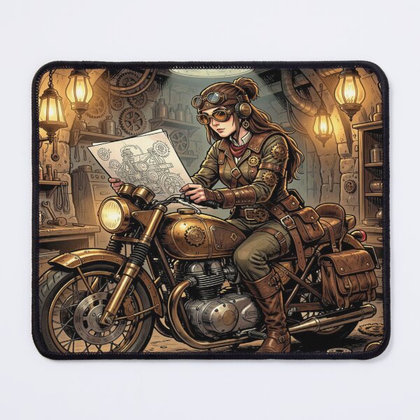 Item preview, Steampunk Rider Art – Woman on a motorcycle in the detailed Greg Rutkowski Comics style designed and sold by FotoworldEdel.