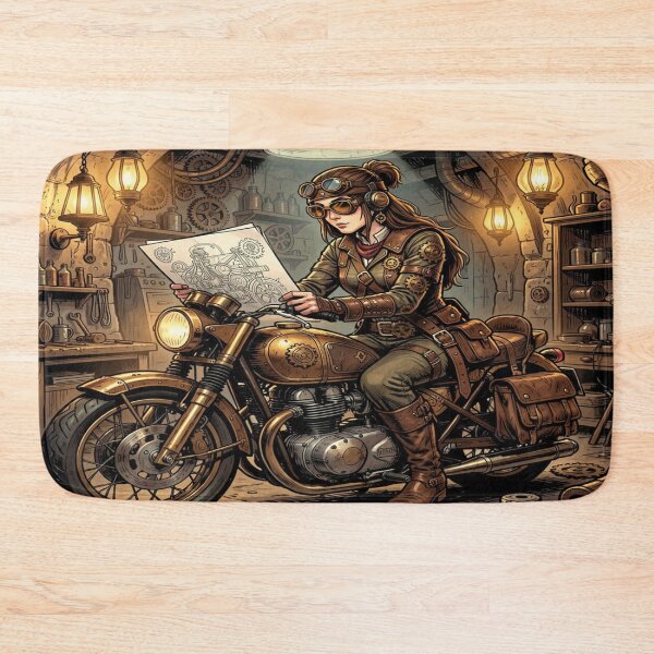 Item preview, Steampunk Rider Art – Woman on a motorcycle in the detailed Greg Rutkowski Comics style designed and sold by FotoworldEdel.