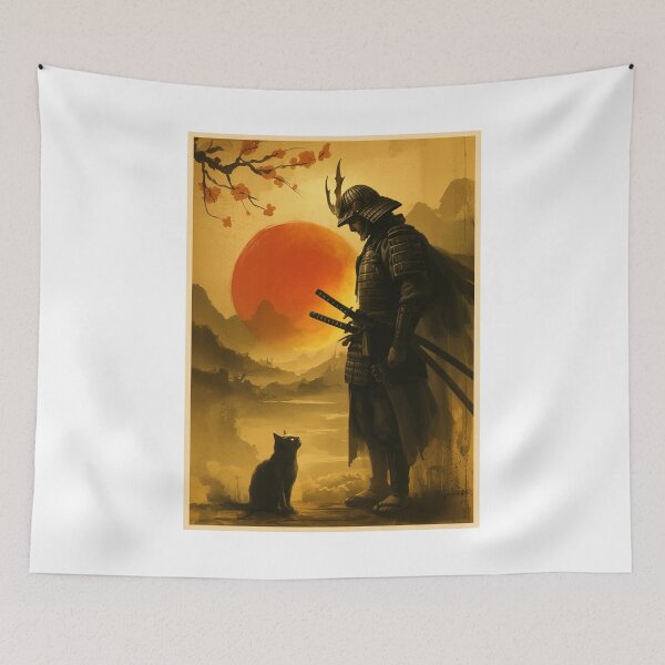 Item preview, Cat and Samurai Warrior Vintage Japanese designed and sold by nosu-art-pod.