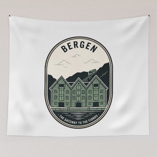 Item preview, Vintage Bergen Norway Fjord Gateway Travel Badge designed and sold by k3rstman1.