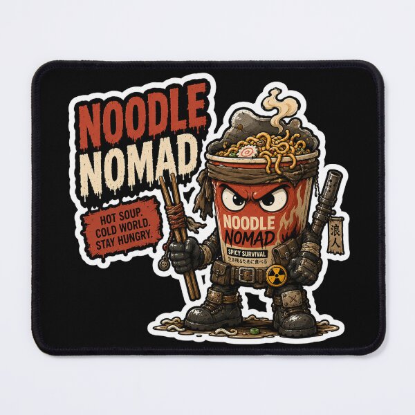 Item preview, Noodle Nomad Funny Sticker | Wasteland Ramen Warrior designed and sold by Snackwave Ninety.