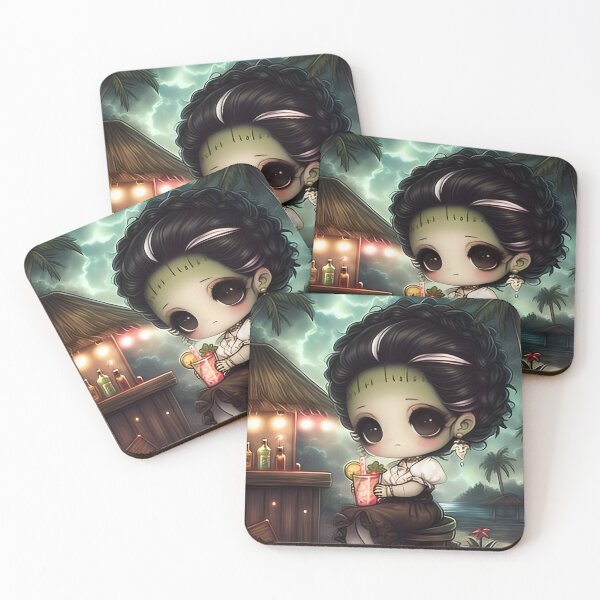 Item preview, Retro Summerween Bride of Frankenstein Tiki Bar Gothic Pinup Art designed and sold by InkAndGloom.