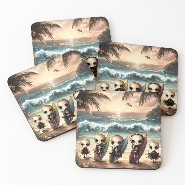 Item preview, Skeleton Surfer Beach Summerween Retro Gothic Skeleton Art designed and sold by InkAndGloom.