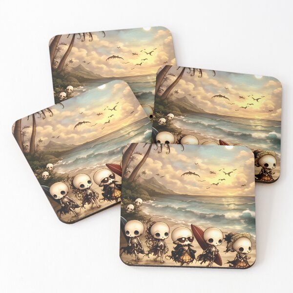 Item preview, Skeleton Surfer Beach Summerween Retro Gothic Skeleton Art designed and sold by InkAndGloom.