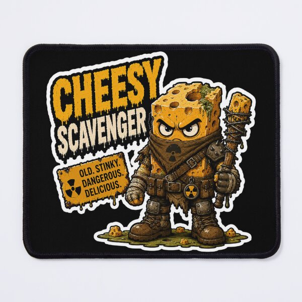 Item preview, Cheesy Scavenger Funny Sticker | Wasteland Cheese Warrior designed and sold by Snackwave Ninety.