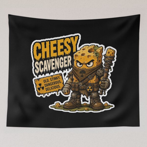 Item preview, Cheesy Scavenger Funny Sticker | Wasteland Cheese Warrior designed and sold by Snackwave Ninety.