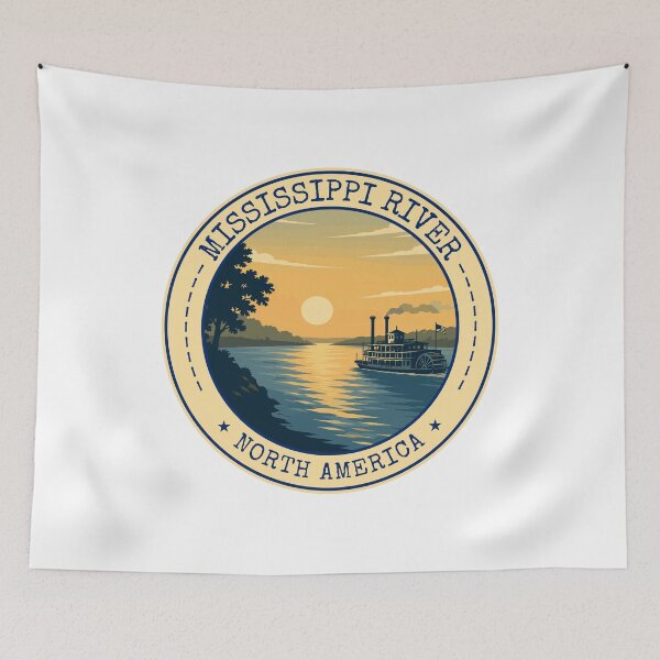 Artikelvorschau, Mississippi River, USA, Vintage Reisekunst Kreisemblem entworfen und verkauft von MaateoDesign.