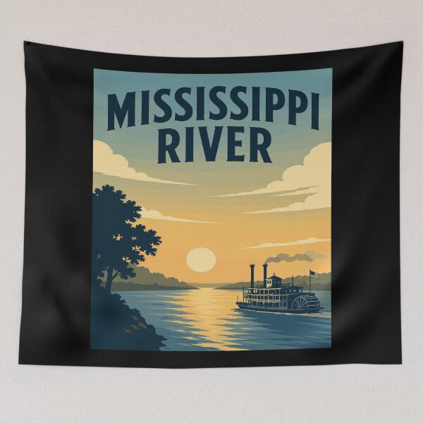 Item preview, Mississippi River Usa, Vintage Art Travel Landscape designed and sold by MaateoDesign.