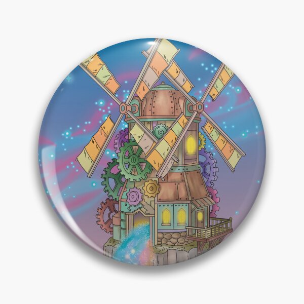 Item preview, Magical Steampunk Windmill - Cosmic Galaxy Waterfall Art designed and sold by AliAltinelArt.