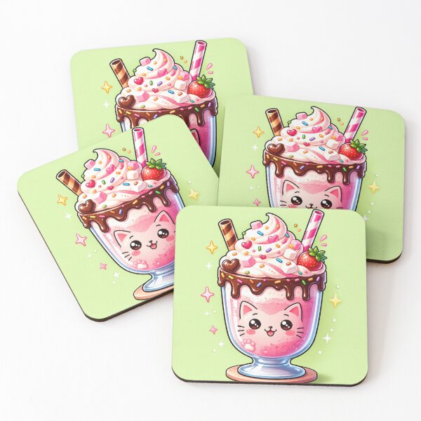 Artikelvorschau, Kawaii-Katzen-Erdbeermilchshake-Aufkleber | Niedliche rosa Dessert-Anime-Getränkekunst entworfen und verkauft von ArtoryNest.