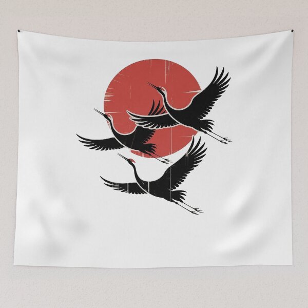 Item preview, Flying Cranes Retro Japanese Nature designed and sold by WikaKowalczyk.