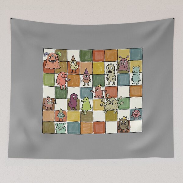 Item preview, Quirky Monster Grid Cute Cartoon Doodle Pattern designed and sold by PM.