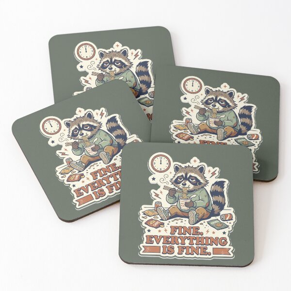Item preview, Fine. Everything Is Fine Funny Raccoon Retro Meme Sticker designed and sold by SoftAuraStudi0.