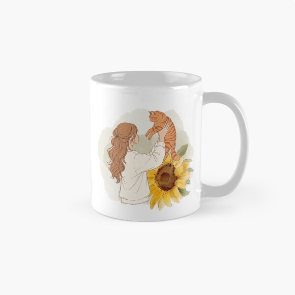 Item preview, Girl with Ginger Cat and Sunflower – Light Brown / Honey Blonde Hair Art designed and sold by mijaczeek.