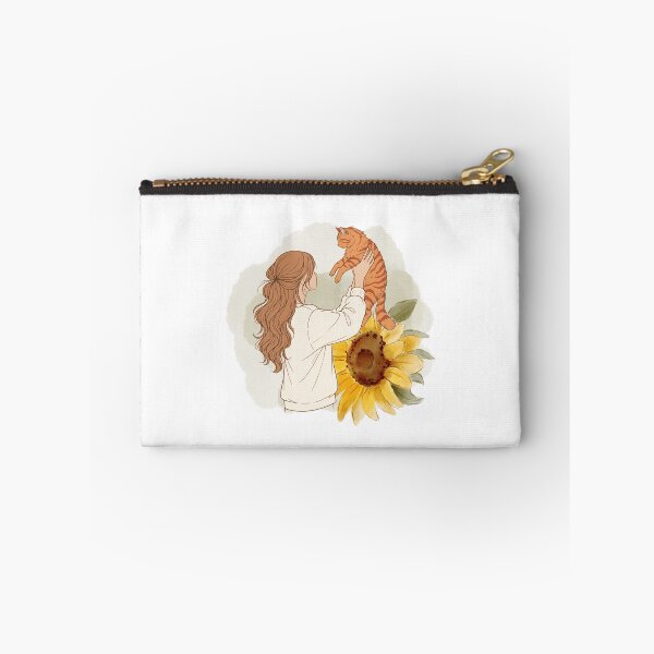 Item preview, Girl with Ginger Cat and Sunflower – Light Brown / Honey Blonde Hair Art designed and sold by mijaczeek.