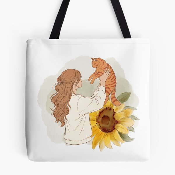 Item preview, Girl with Ginger Cat and Sunflower – Light Brown / Honey Blonde Hair Art designed and sold by mijaczeek.