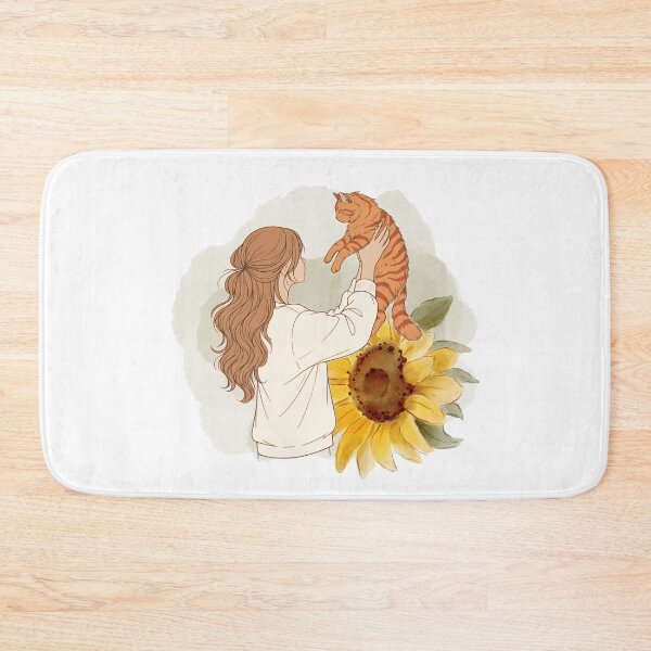 Item preview, Girl with Ginger Cat and Sunflower – Light Brown / Honey Blonde Hair Art designed and sold by mijaczeek.