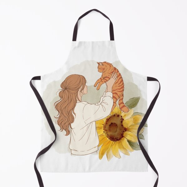Item preview, Girl with Ginger Cat and Sunflower – Light Brown / Honey Blonde Hair Art designed and sold by mijaczeek.