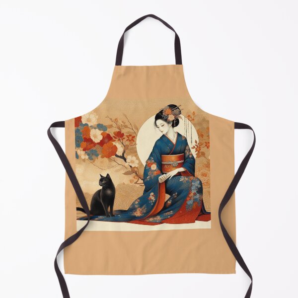 Item preview, Mystic Grace: Elegant Japanese Kimono and Black Cat Art designed and sold by Soluna Studio.