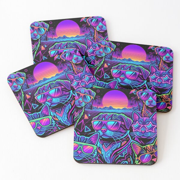 Item preview, Synthwave Cool Cats and Dogs - Retro 80s Neon Pets designed and sold by veloramode.