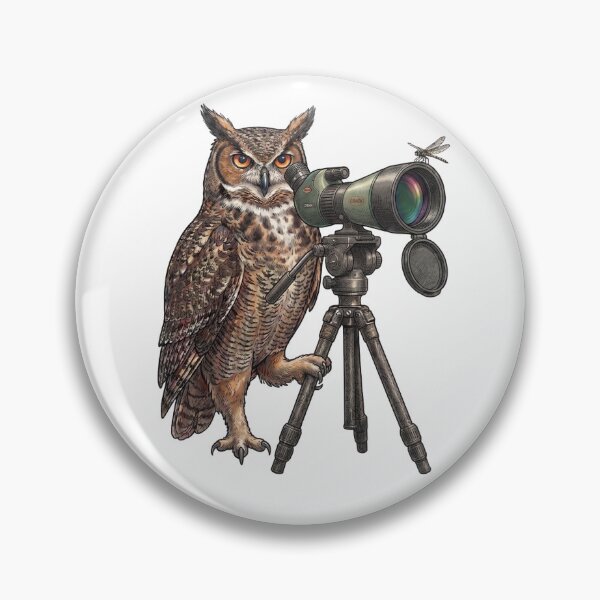Item preview, The Wise Observer - Great Horned Owl with Spotting Scope designed and sold by orioleoutdoor.