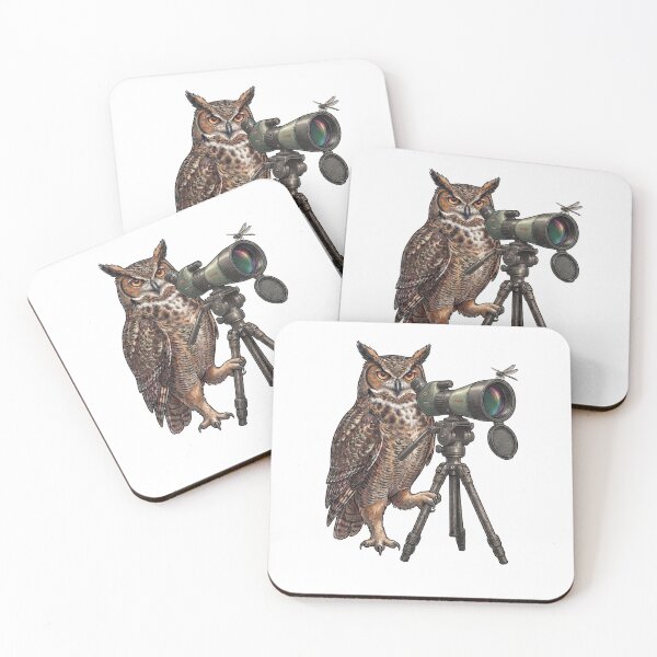 Item preview, The Wise Observer - Great Horned Owl with Spotting Scope designed and sold by orioleoutdoor.