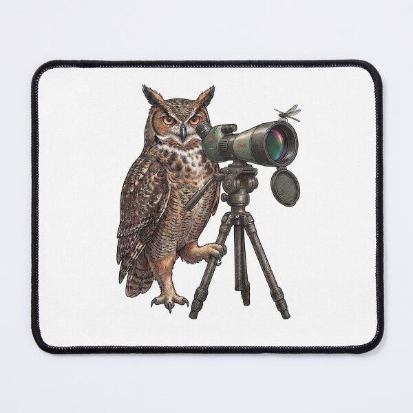 Item preview, The Wise Observer - Great Horned Owl with Spotting Scope designed and sold by orioleoutdoor.