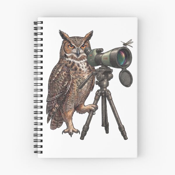 Item preview, The Wise Observer - Great Horned Owl with Spotting Scope designed and sold by orioleoutdoor.