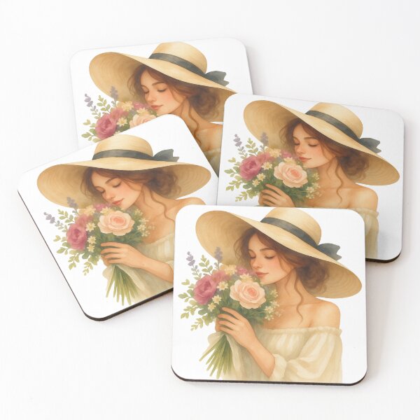 Item preview, Blooming Serenity – Romantic Floral Girl with Wide Brim Hat Watercolor Art designed and sold by VariusDesigns.